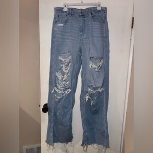 American Eagle Baggy Distressed Light Wash Jeans Size 12 L